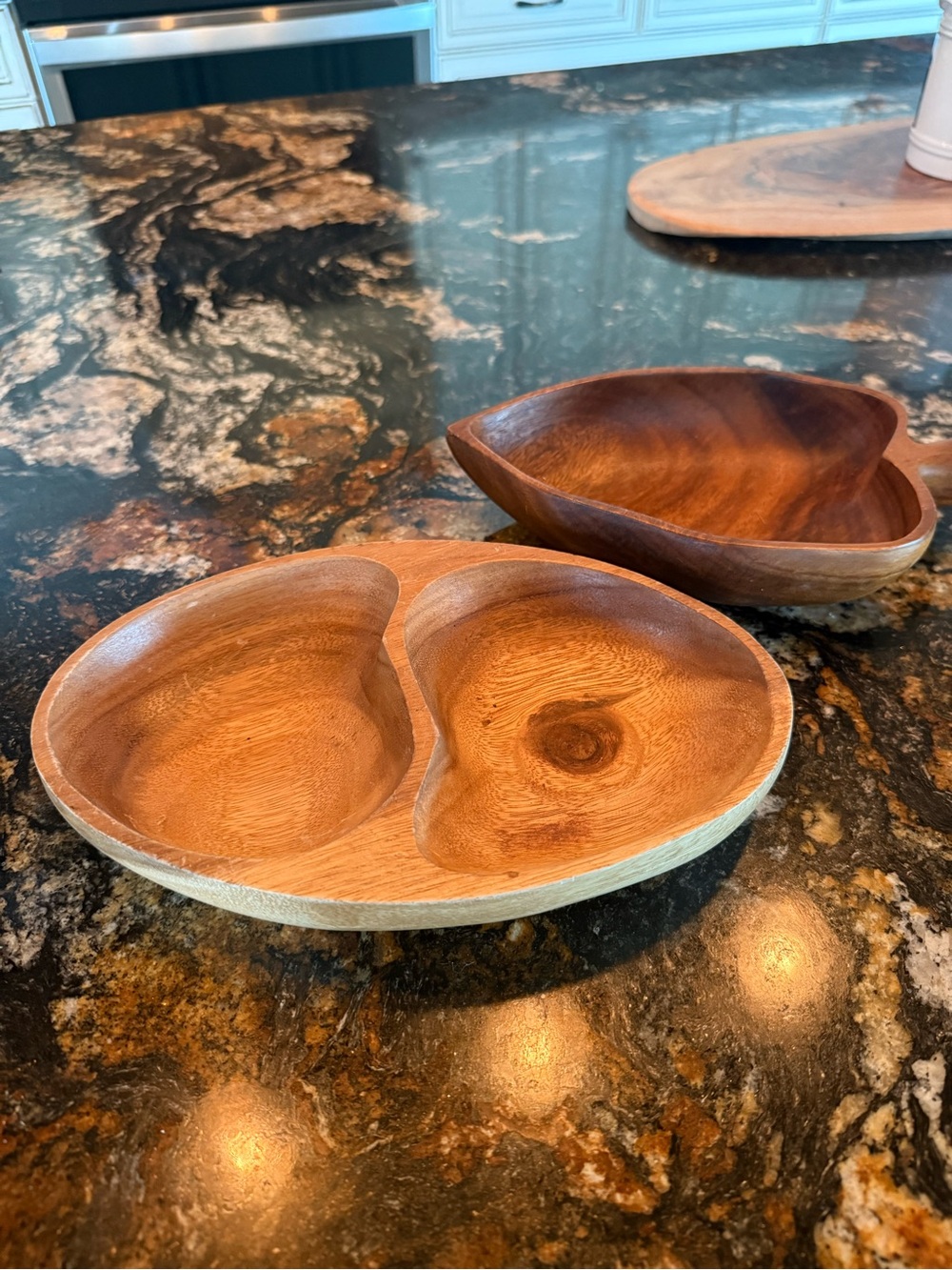 Handcrafted Wooden Divided Serving Bowl - Brown